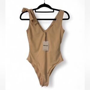 Showpo Beige Bodysuit with Shoulder Bow